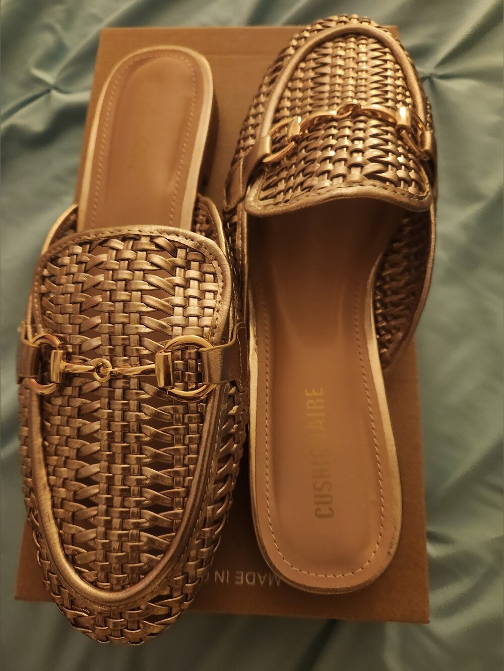 Gold Woven Slip-On Mules with Bit Detail